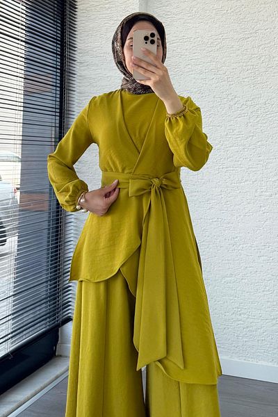 MELEK ARAZ Nora Asymmetric Trousers Suit – Fat Green