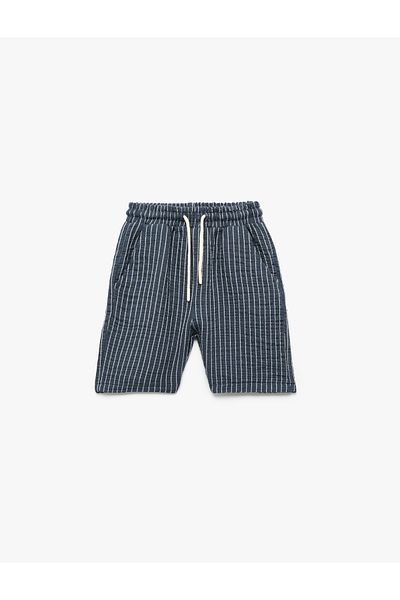 Koton Cotton Striped Bermuda Muslin Shorts with Lace-Up Waist