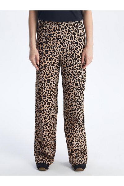 LC Waikiki Leopard Print Women's Trousers with Elastic Waist