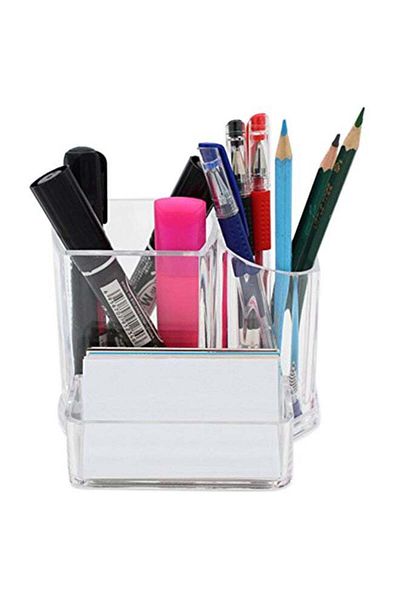 Generic Tueascalk Fully Transparent Acrylic Pencil Holder And Cosmetic Holder, Desk Organizer, 3 Compartment