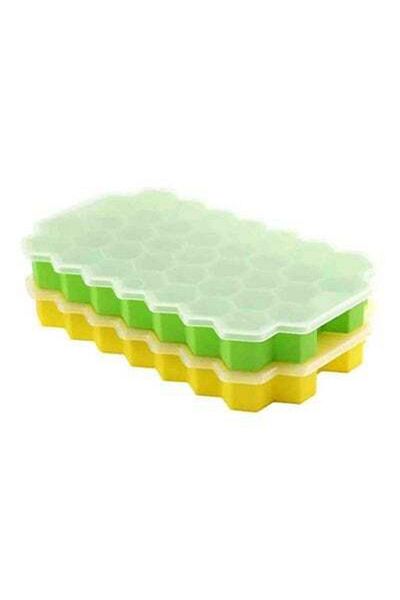 HALAMODO 2-Piece Ice Cube Tray With Lid Yellow/Green 2x(20.8x12.5x2.5)cm