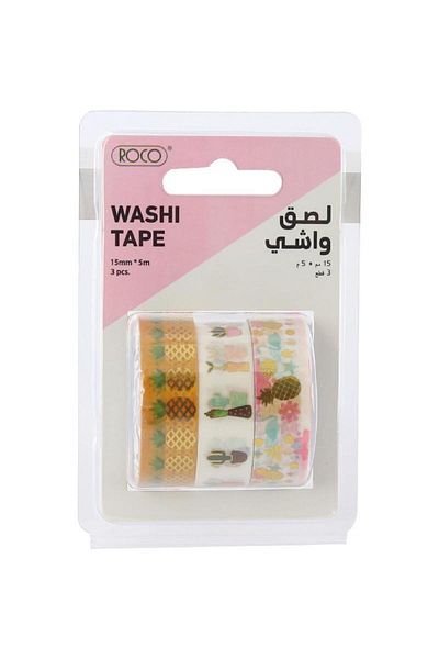 Roco Washi Tape – 3 Reels, 15mm x 5m Each, Assorted Colors