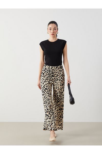 LC Waikiki Leopard Print Women's Trousers with Elastic Waist