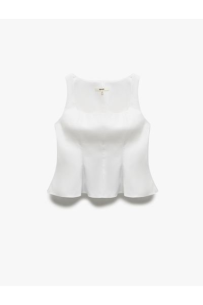 Koton Bluză peplum din bumbac, slim fit, fără mâneci, cu guler pătrat