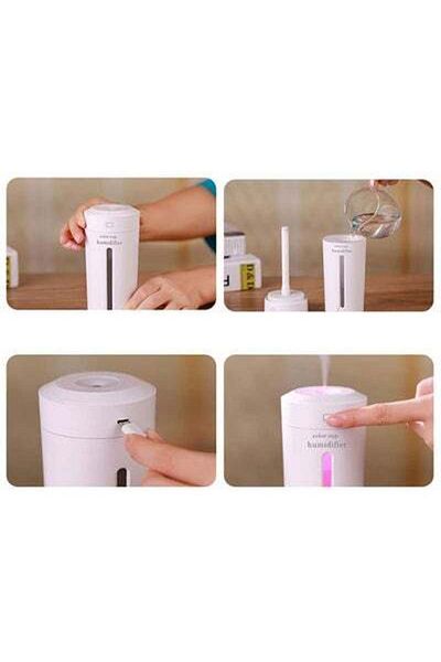 HALAMODO Portable Ultrasonic Air Humidifier With Changing LED Lights White 7x7x15cm