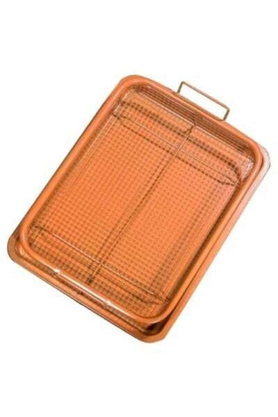 HALAMODO 2-Piece Non-Stick Crisper Oven Baking Tray Set Brown