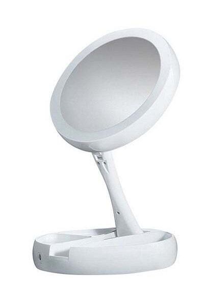 HALAMODO Double Sided LED Lighted Folding Mirror White