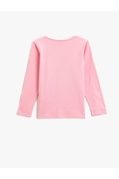 Koton Tricou cu mânecă lungă cu decolteu și slogan cu imprimeu strălucitor