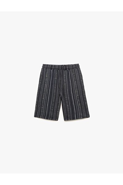 Koton Bermuda Shorts with Tie-Up Lacing and Wrinkled Stripes