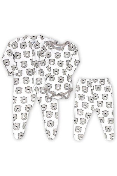 THE MOON مجموعة هدايا 3 في 1 من ماركة Organic Baby، مكونة من رومبر، بدلة جسم، بنطال رياضي - للأطفال من عمر 6 إلى 9 أشهر