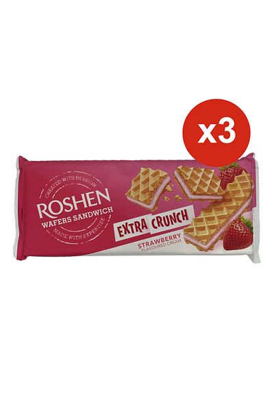 Roshen Napolitană cu căpșuni extra crocantă 142 g x3 bucăți
