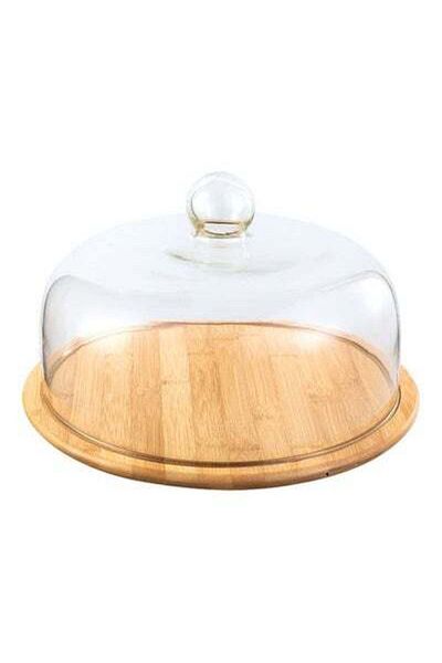 HALAMODO Cake Platter With Dome Cover Clear/Beige Plate 27, Lid (24x17.8)cm