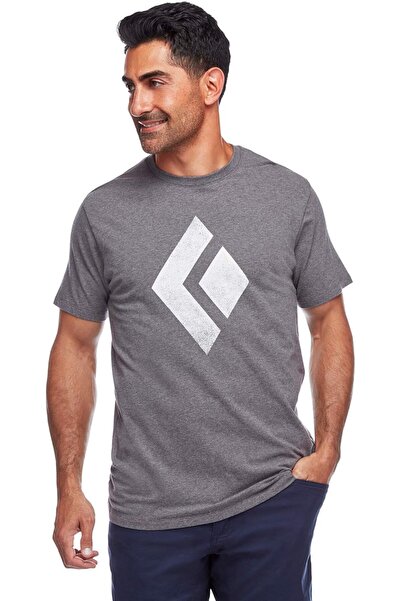 BLACK DİAMOND تي شيرت رجالي مطبوع عليه طباشير مقاس M بلون الفحم والهيذر
