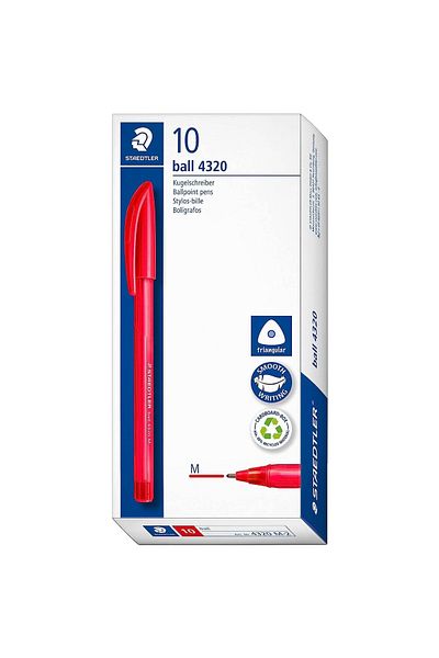 Staedtler Set of 10 triangular ballpoint pens, disposable, Staedtler 4320M Red