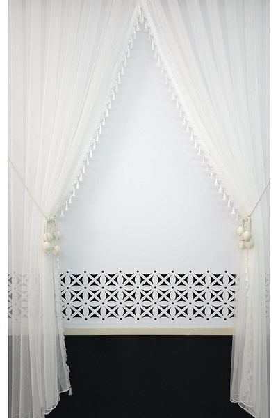 Art Perde Double-Breasted Tulle Curtain 4 Balls Ornamental Rope Included White Tassel Tight Pleat 1/3