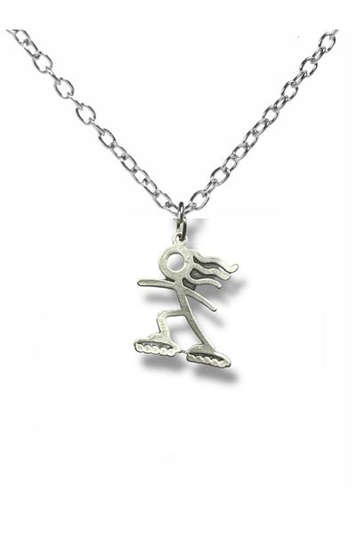 Herşey Nota Silver Color Unisex Necklace with Skateboarding Trash Man Figure – Fun and Energetic Style – 60 cm Chain