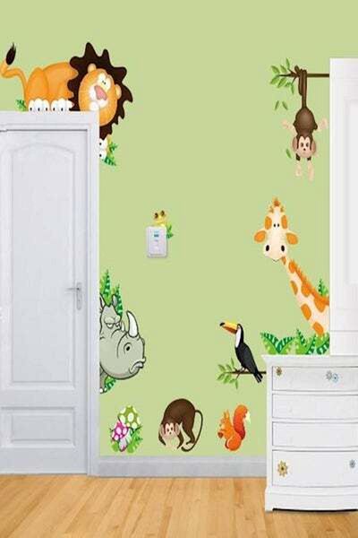 HALAMODO Cartoon Animal Wall Stickers Brown/Black/Green 90x30cm