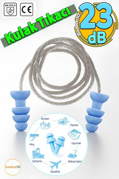 Badem10 🔇 23 dB Yıkanabilir Kulak Tıkacı İpli Su Geçirmez, Gürültü Önleyici ...