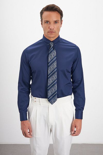Paşahan Comfort Fit 100% Cotton Men's Shirt with Lapel Pin