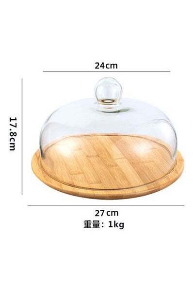HALAMODO Cake Platter With Dome Cover Clear/Beige Plate 27, Lid (24x17.8)cm