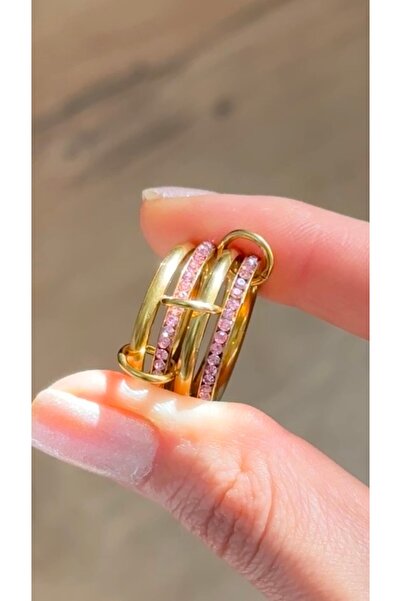 Opia JEWELRY 4’lü Pembe Taş Model Çelik Sarmal Yüzük (BİR BEDEN BÜYÜK ALINIZ)