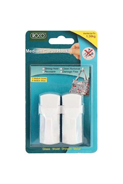 Roco خطاف لاصق مزدوج - متوسط، أبيض، يتحمل حتى 1.36 كجم (3 أرطال)