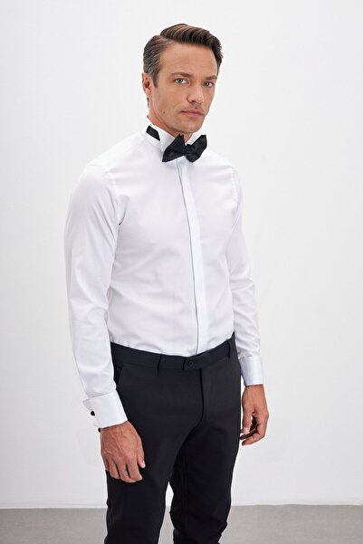 Paşahan Ata Collar Hidden Button 100% Cotton Comfort Fit Tuxedo Shirt
