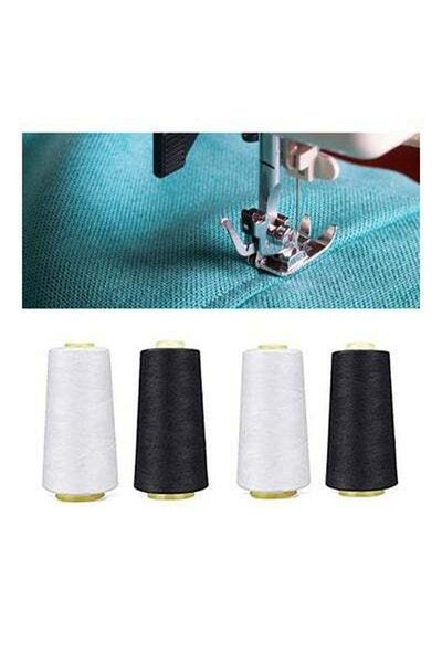 HALAMODO 4Pcs Yard Polyester Sewing Machine Fabric Overlock Thread Line Cone Black+White 26 x 21 x 13cm