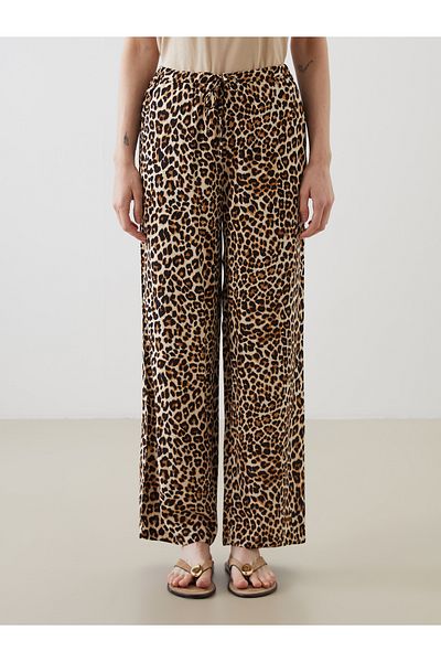 LC Waikiki Leopard Print Women's Trousers with Elastic Waist