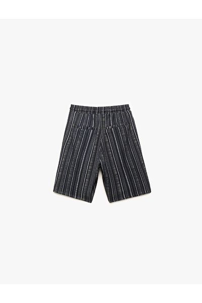 Koton Bermuda Shorts with Tie-Up Lacing and Wrinkled Stripes