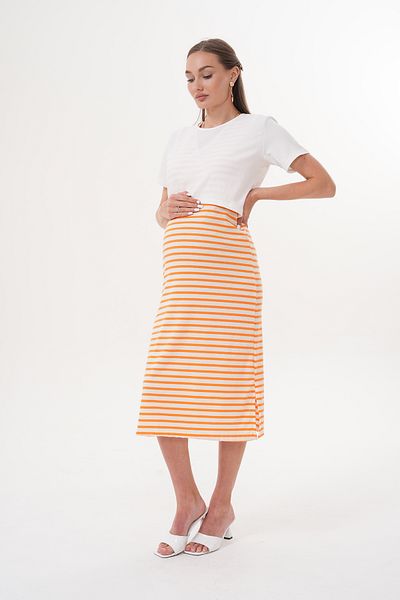Miss Dünya Lissa Short Sleeve Striped Ribbed Camisole Maternity and Maternity T-Shirt Dress Set