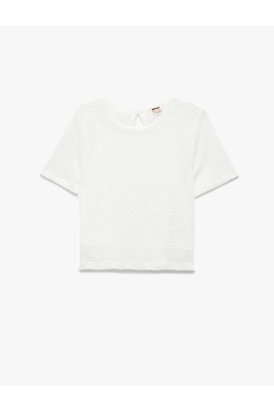 Koton Lined Textured Short Sleeve Crew Neck Blouse