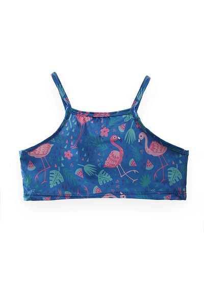 MARKAPIA WOMAN Girl's Flamingo Patterned Blue Ruffle Pool Beach Bikini Set