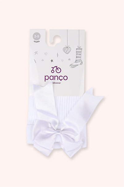 Panço Kız Bebek Kurdela Detaylı Dizaltı Beyaz Çorap