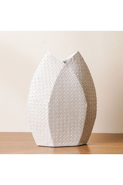 Danube Home Ava Polyresin Cane Texture Vase White 25X10.5X32.5Cm | Polyresin Vase Home Decor