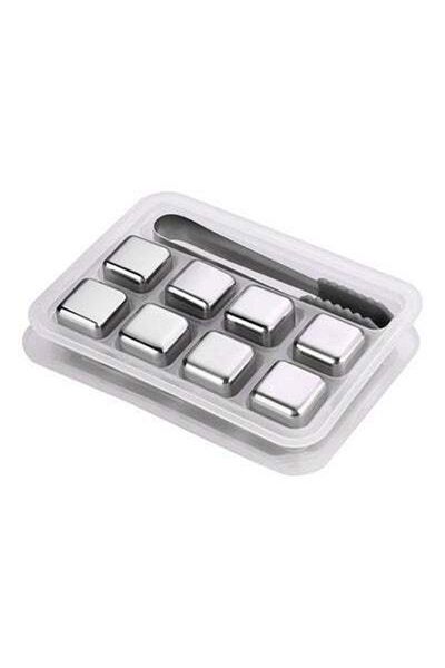 HALAMODO 8-Piece Reusable Stainless Steel Ice Cube Silver 15.5x4x11.2cm