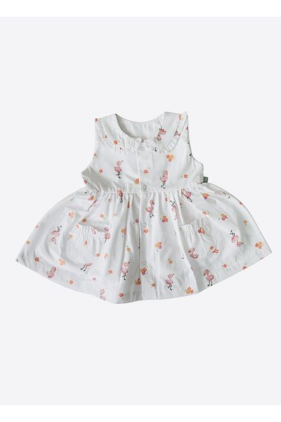 kitikate Organic Flamingo Girl Dress White