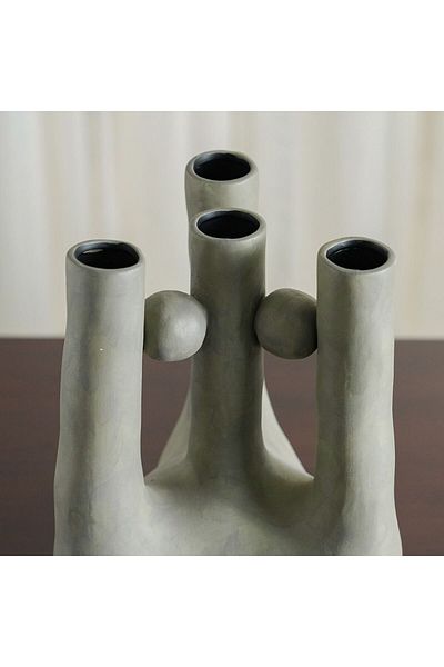 Danube Home Zenith Ceramic Vase Grey 19 x 19 x 30 Cm | 100% Ceramic Vase Home Decor