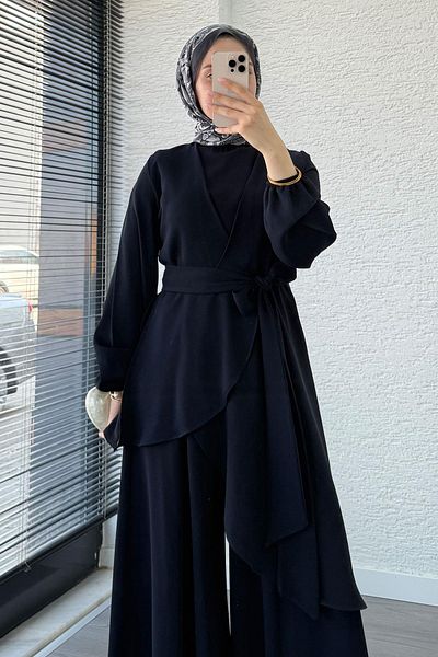 MELEK ARAZ Nora Asymmetric Trousers Suit – Navy Blue