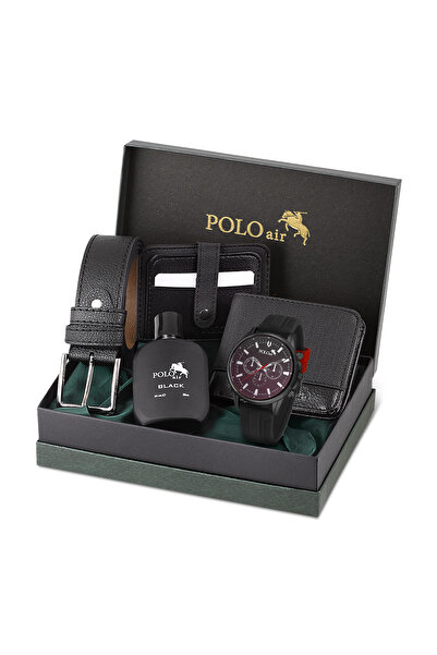 Polo Air Spor Erkek Kol Saati Cüzdan Kemer Kartlık Parfüm Kombin Siyah Renk P...