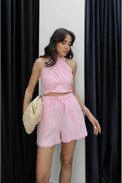 My Blog Pink Martina Halterneck Bustier Shorts Suit - 30361