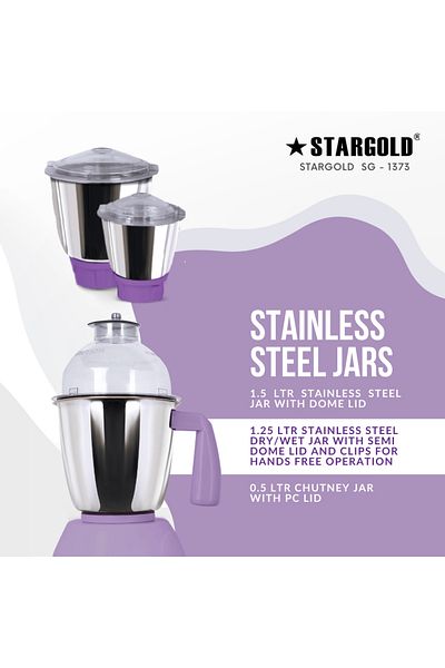 Generic STARGOLD 600W Mixer Grinder with 3 Stainless Steel Jars and Elegant Purple Finish for Multi-Purpose