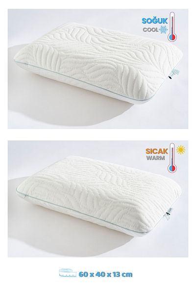 VİSCOTEX Cold and Warm Surface, Double Sided Cover, Air Channel Visco Orthopedic Pillow, 60X40X13 Cm, White