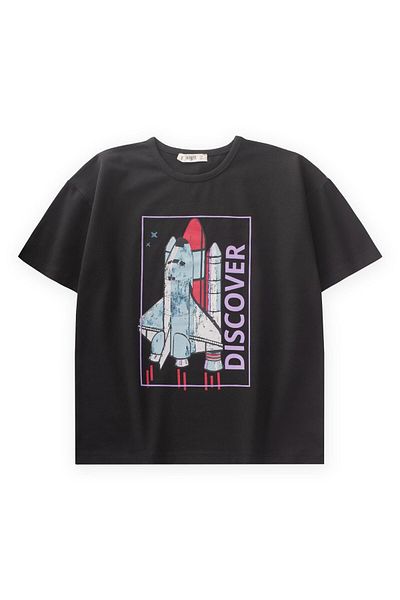 Cigit Tricou imprimat Dıscover 8-12 ani negru