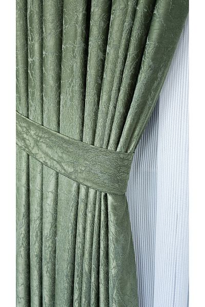 Yuka Satin Textured Marble Pattern Khaki Green Panel Background Curtain Luxury Single Wing 1/3 Frequently Pleated