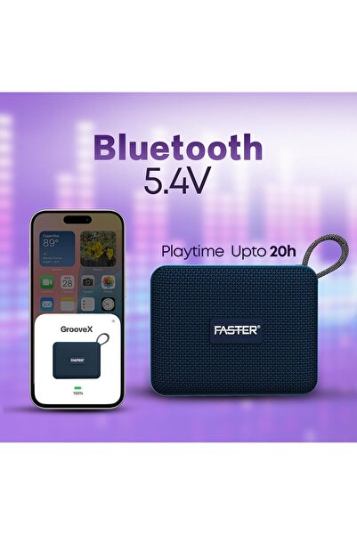 Faster GrooveX Portable Waterproof Bluetooth Speaker, IPX7, 20H Playback, 5W (Navy Blue)