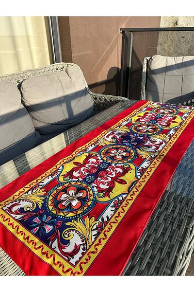 Karam Home 140X50 cm Stain-Resistant Printed Milano Series Red Runner