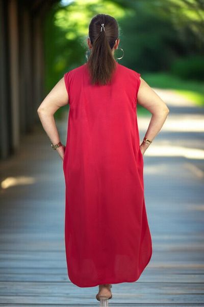yagmurberen Front to Back Buttoned Figure Printed Jopone Sleeve (Sleeveless) Cotton Viscosin Large Size Summer Dress