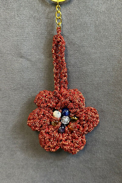 Uretti - Tuğba 6667 6941 Χειροποίητο Μπρελόκ Πλεκτό Μοντέλο Λουλούδι από Φυσική Πέτρα