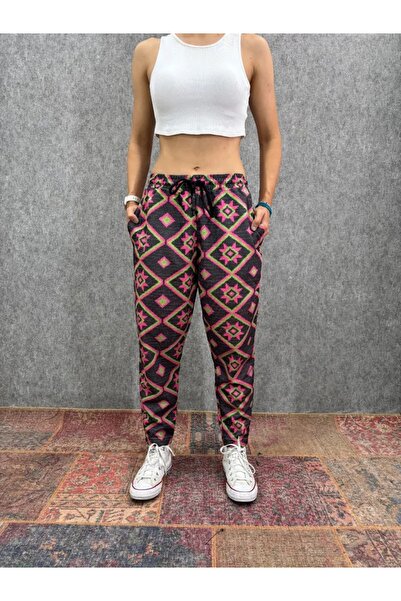 FıttingRoom Elastic Waist Carrot Patterned Trousers